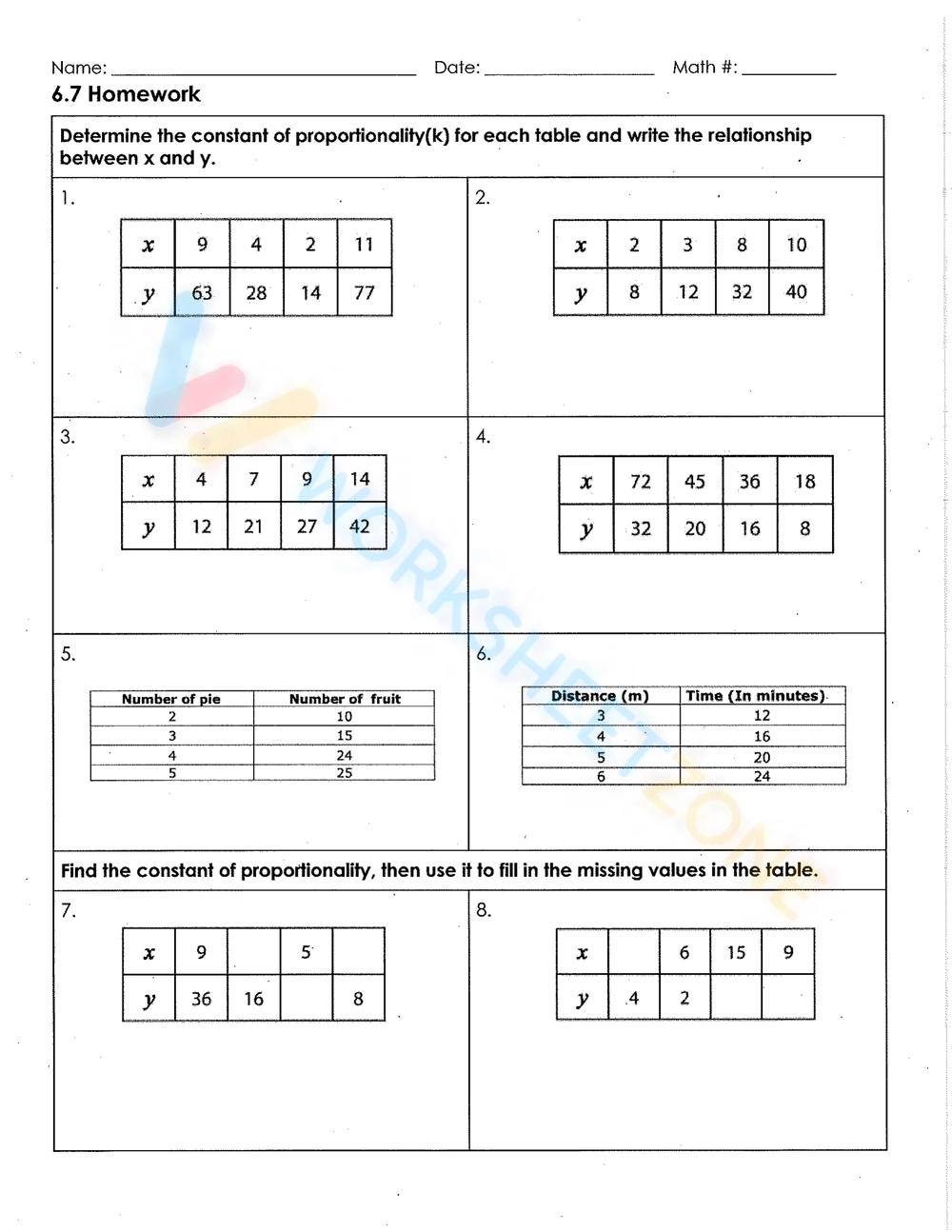 Constant Of Proportionality Worksheets Printable