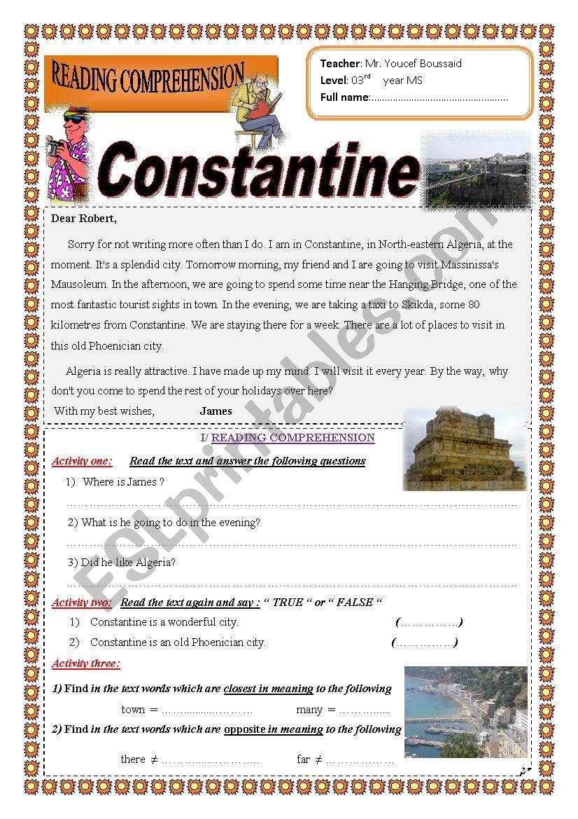 Constantine ESL Worksheet By You per7