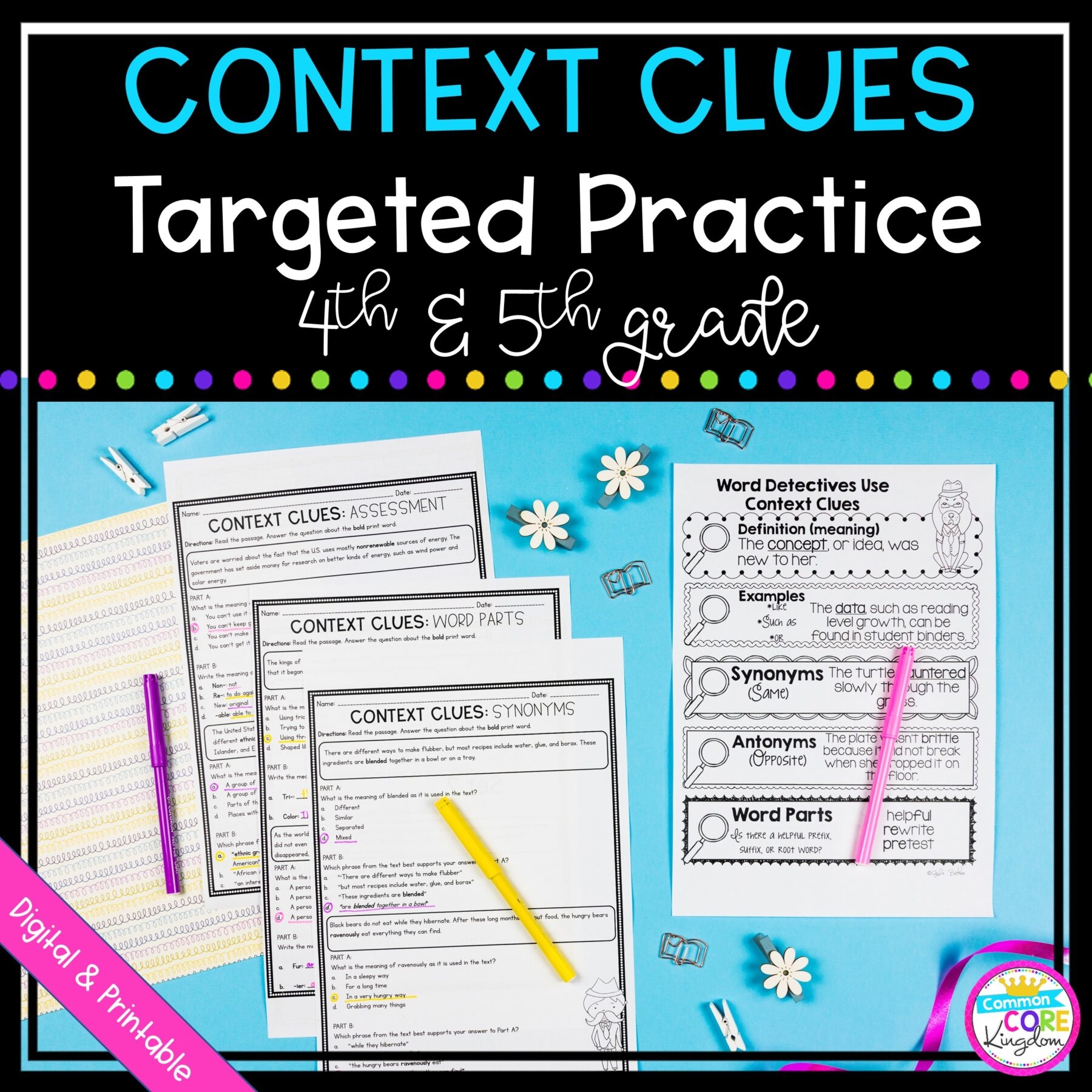 Context Clues Targeted Practice 4th 5th Grade MagiCore