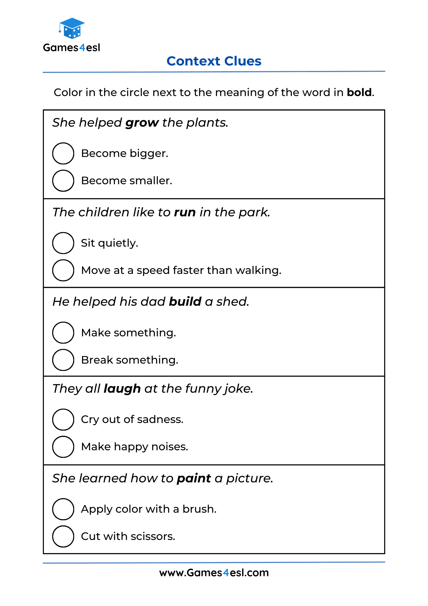 Context Clues Worksheets Games4esl Context Clues Worksheets Games4esl