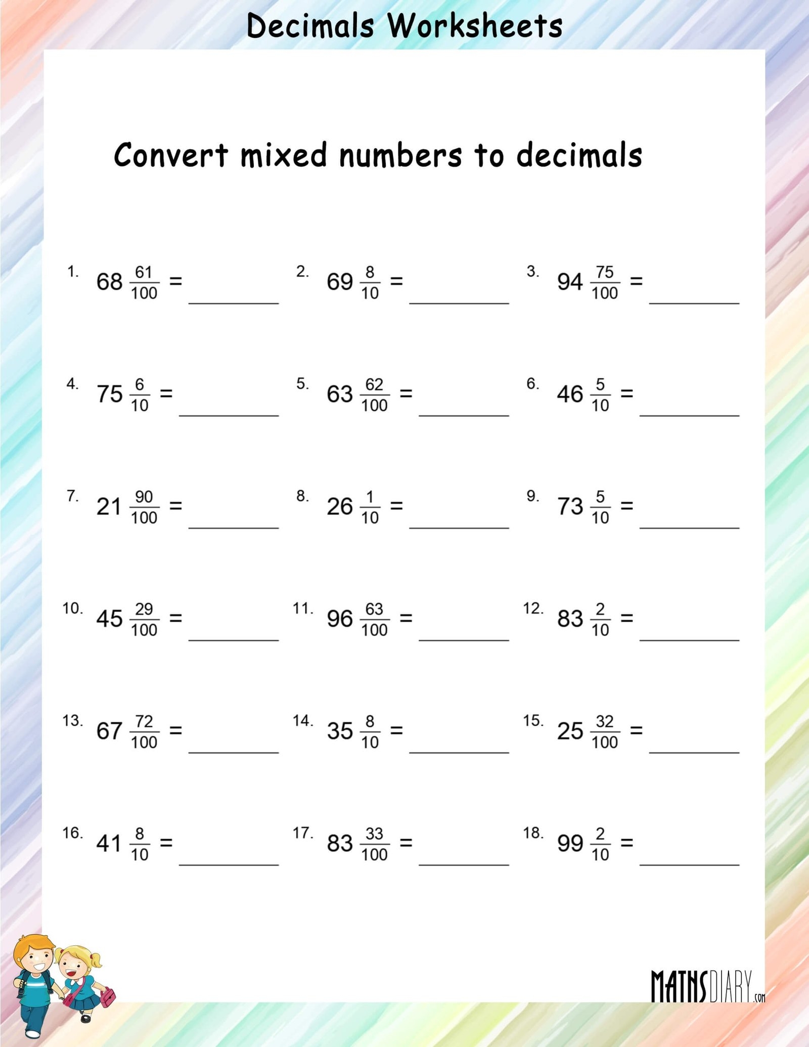 converting fractions and decimals worksheet