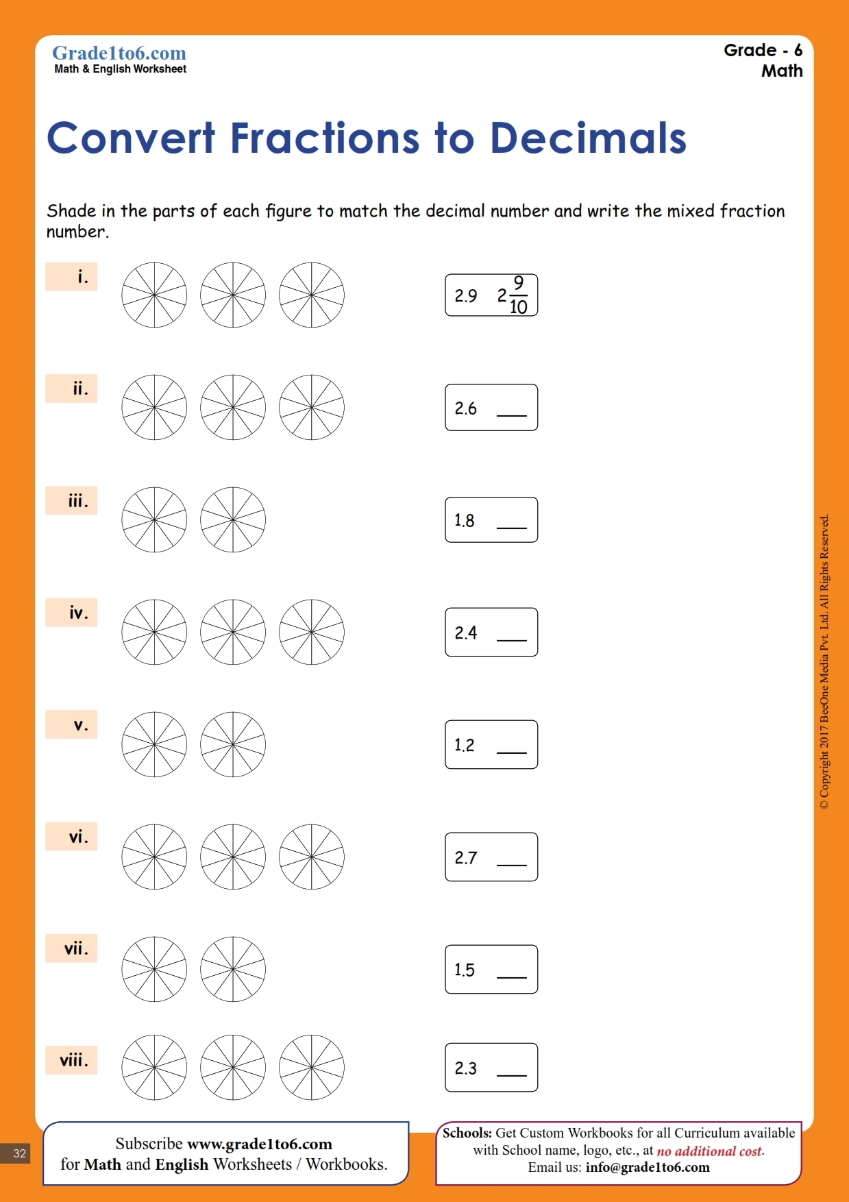 converting from fractions to decimals worksheet
