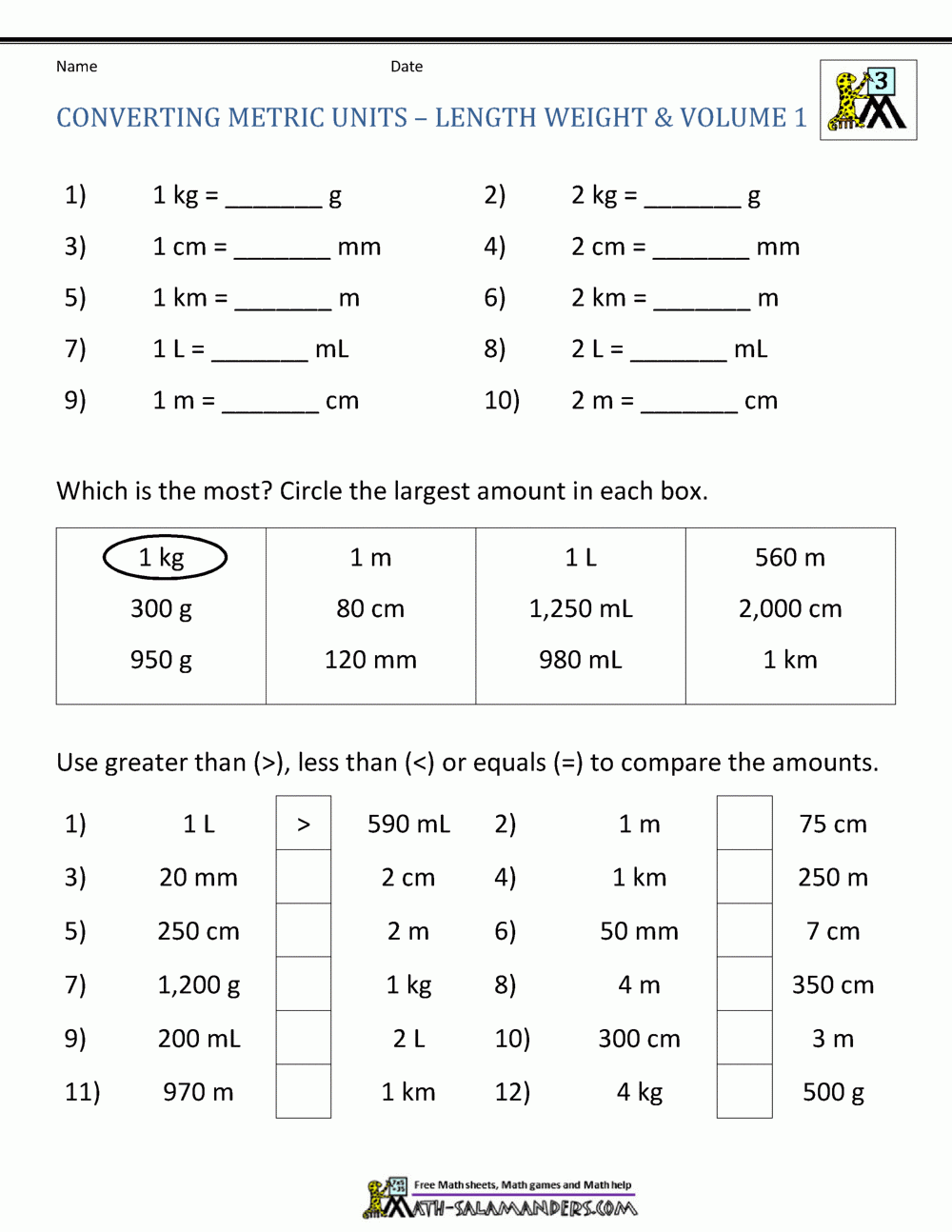 Converting Metric Units Length Weight And Volume 1 Converting Metric Units Length Weight And Volume 1