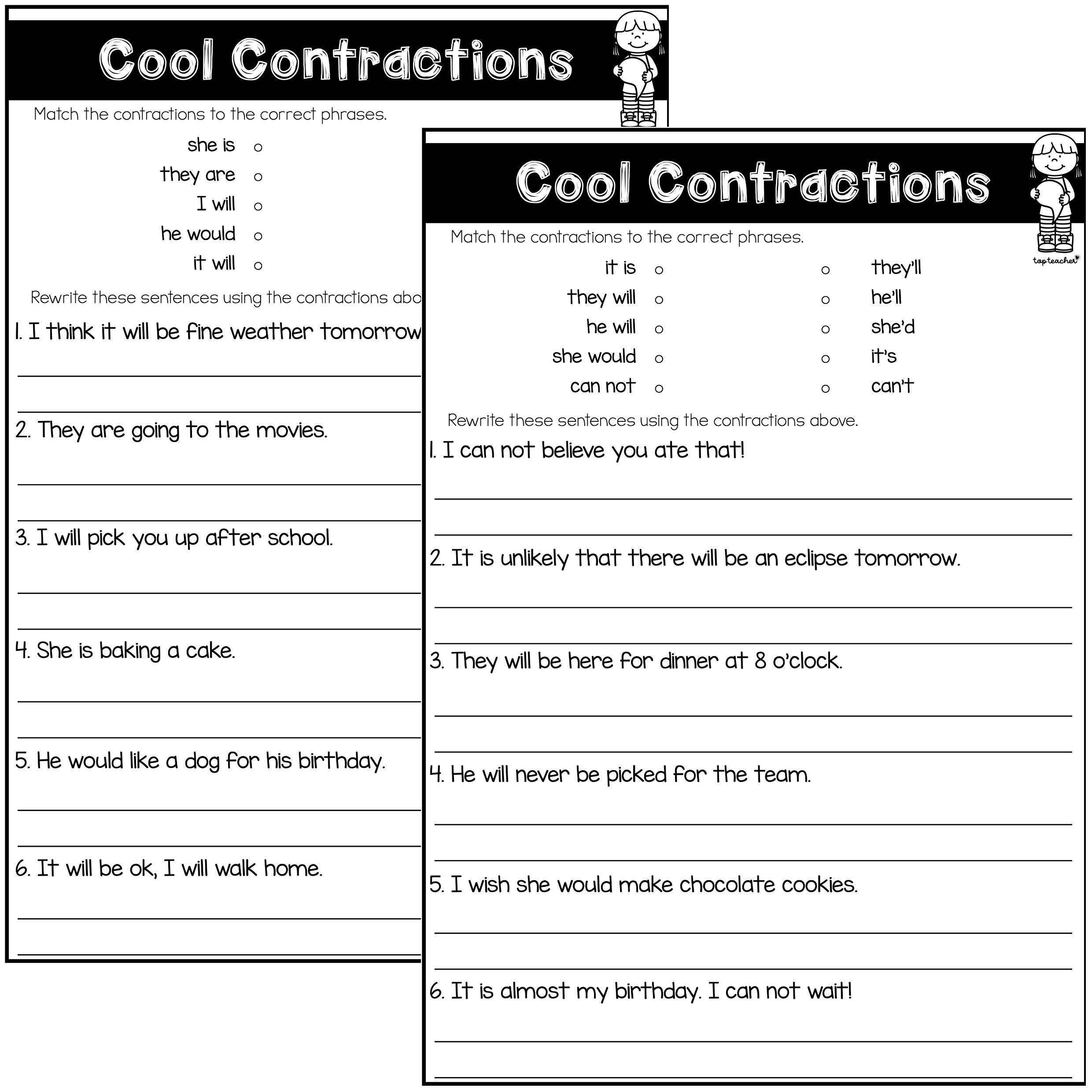 contractions grammar worksheets