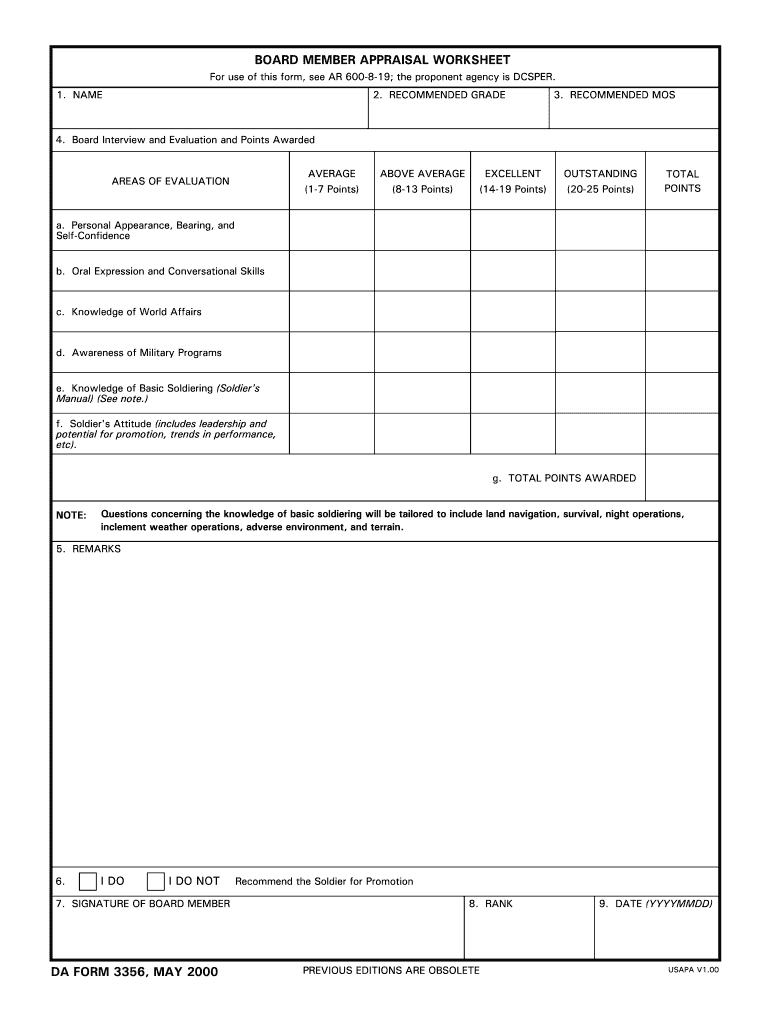DA 3356 Form Fill Online Printable Fillable Blank PdfFiller