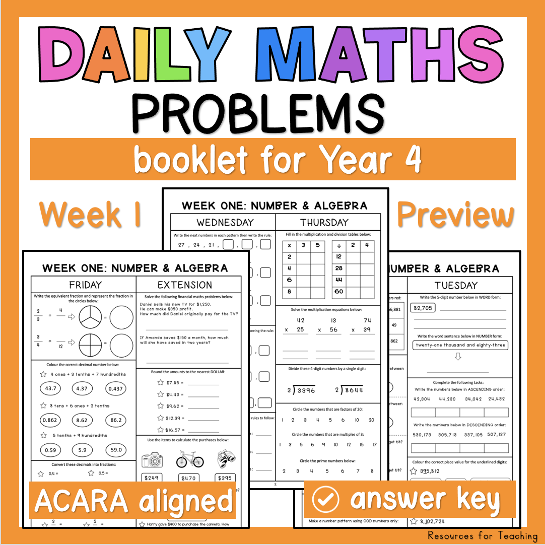 Daily Maths Problems Year 4 Resources For Teaching Australia
