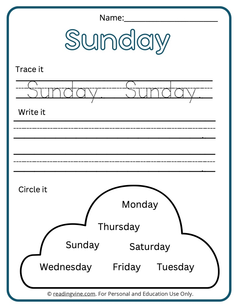 days of the week worksheet