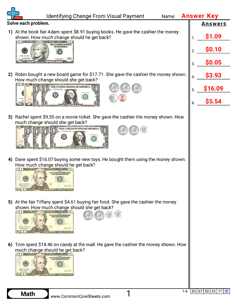 Determining Change Worksheets