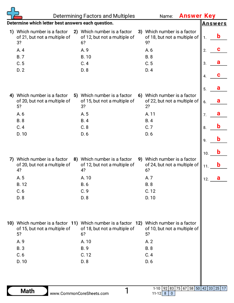 factors and multiples worksheet