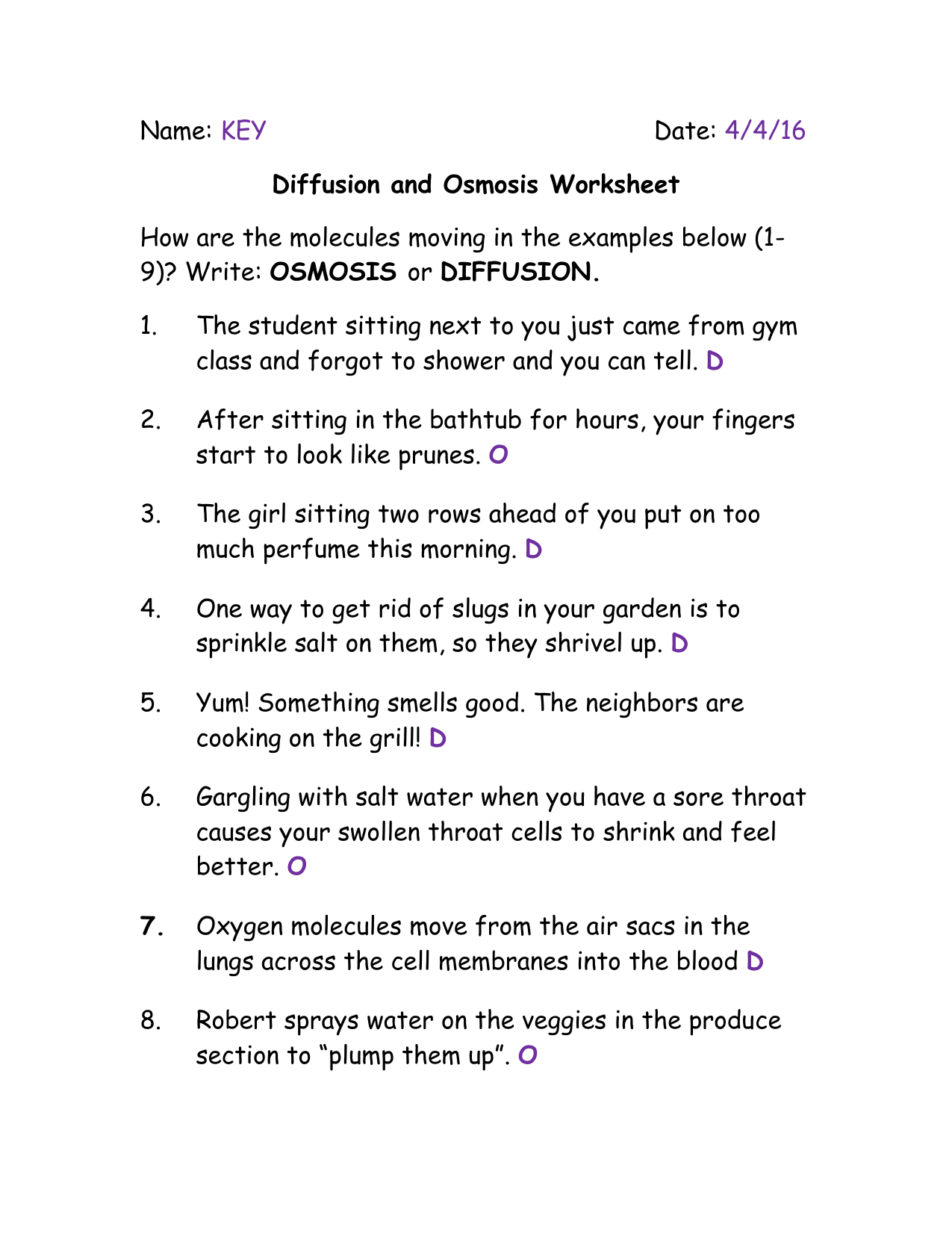 diffusion and osmosis worksheet