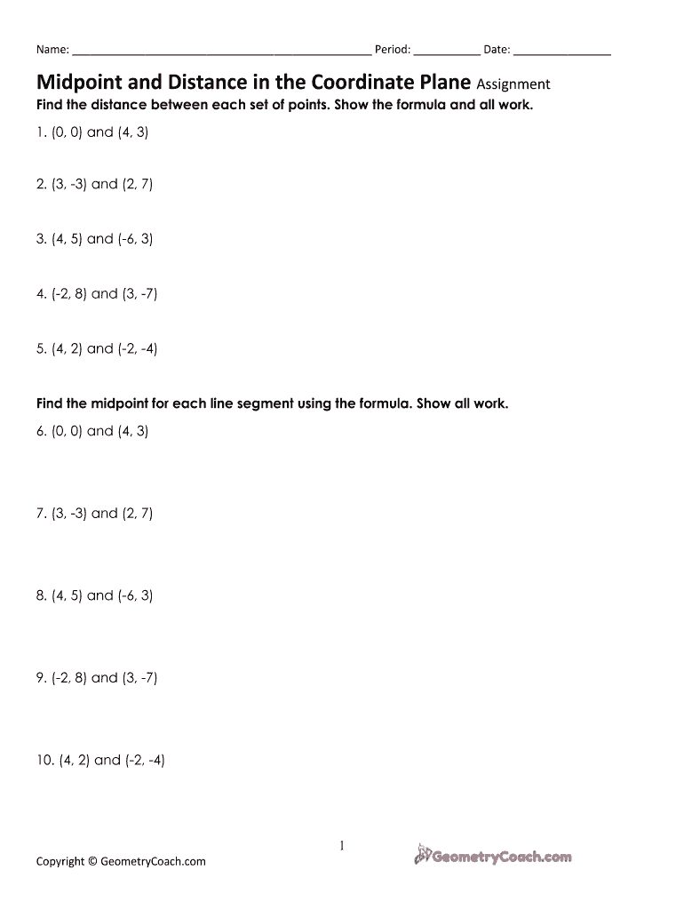 Distance Formula Worksheet Fill Out Sign Online DocHub