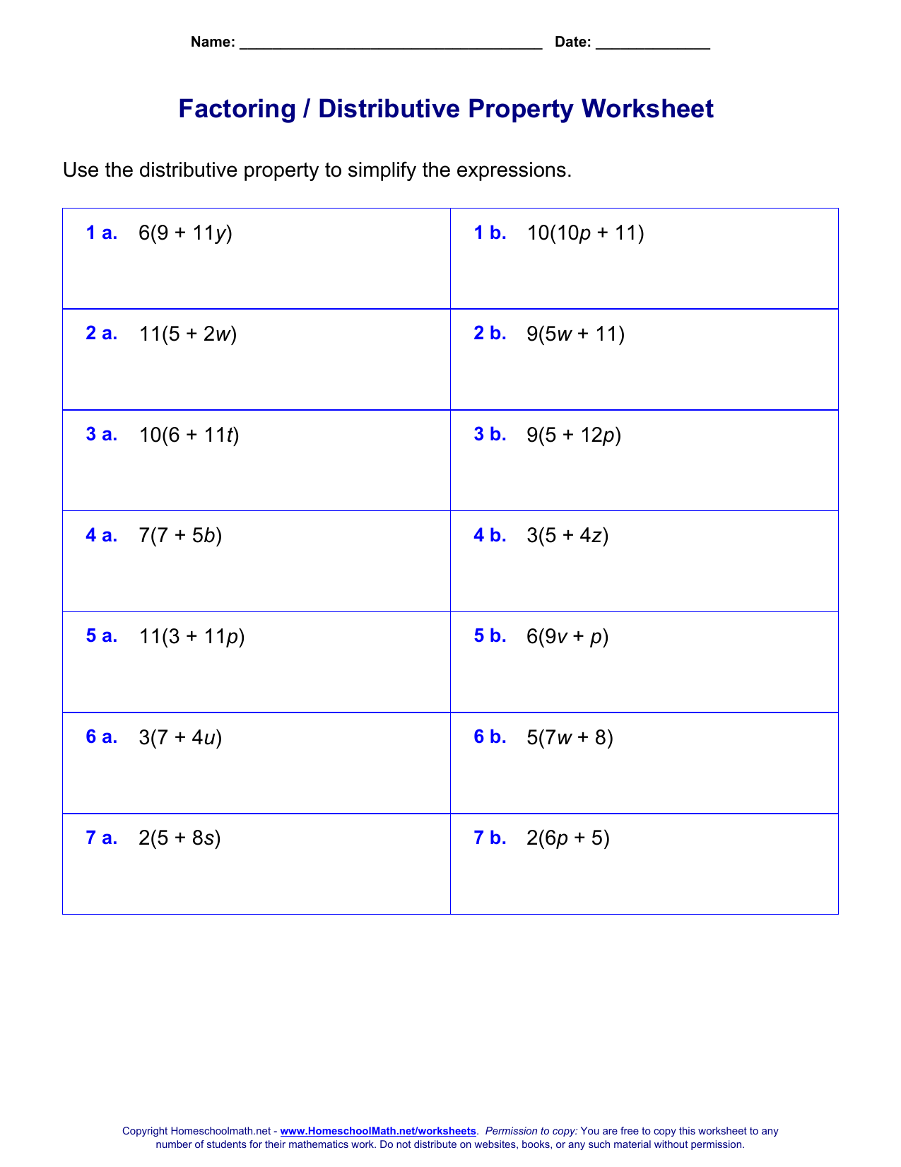 Distributive Property Worksheet