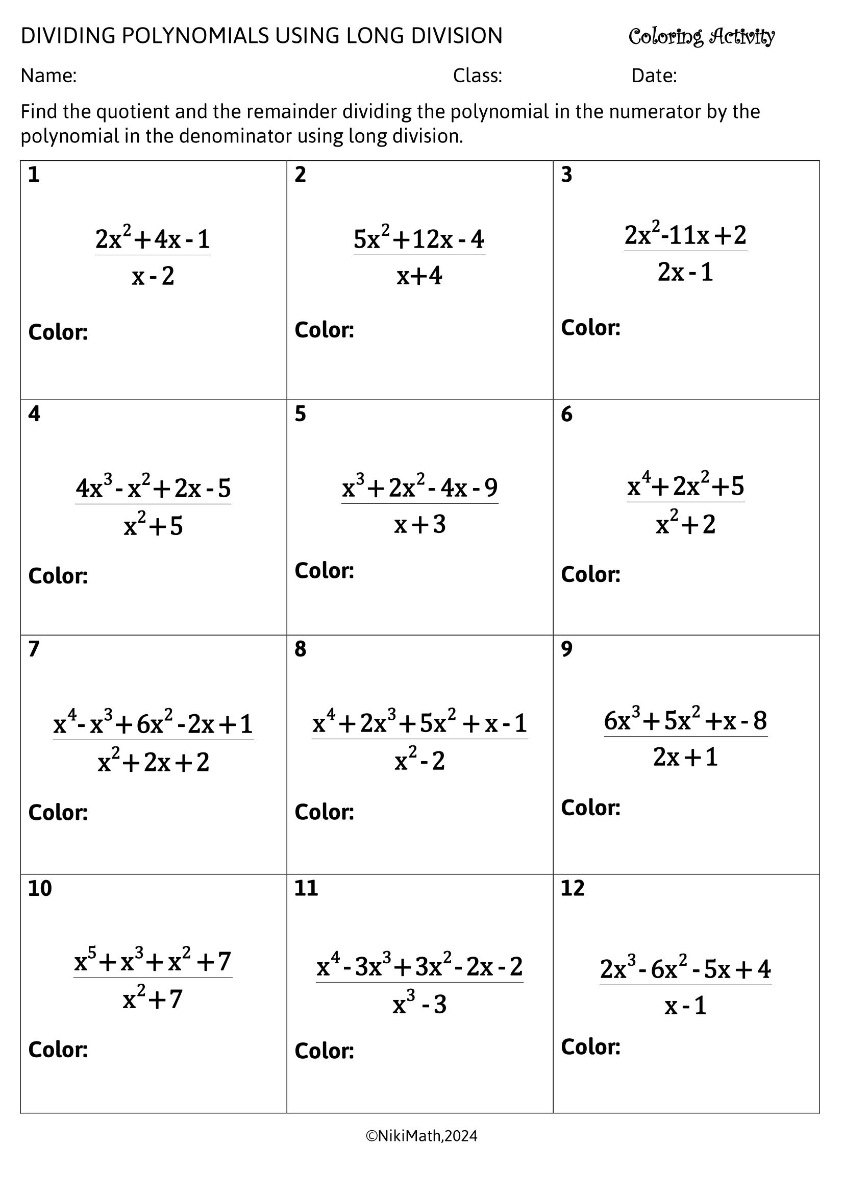 Dividing Polynomials Using Long Division Coloring Activity Color By Code Teacher Professional Development Dividing Polynomials Using Long Division Coloring Activity Color By Code Teacher Professional Development