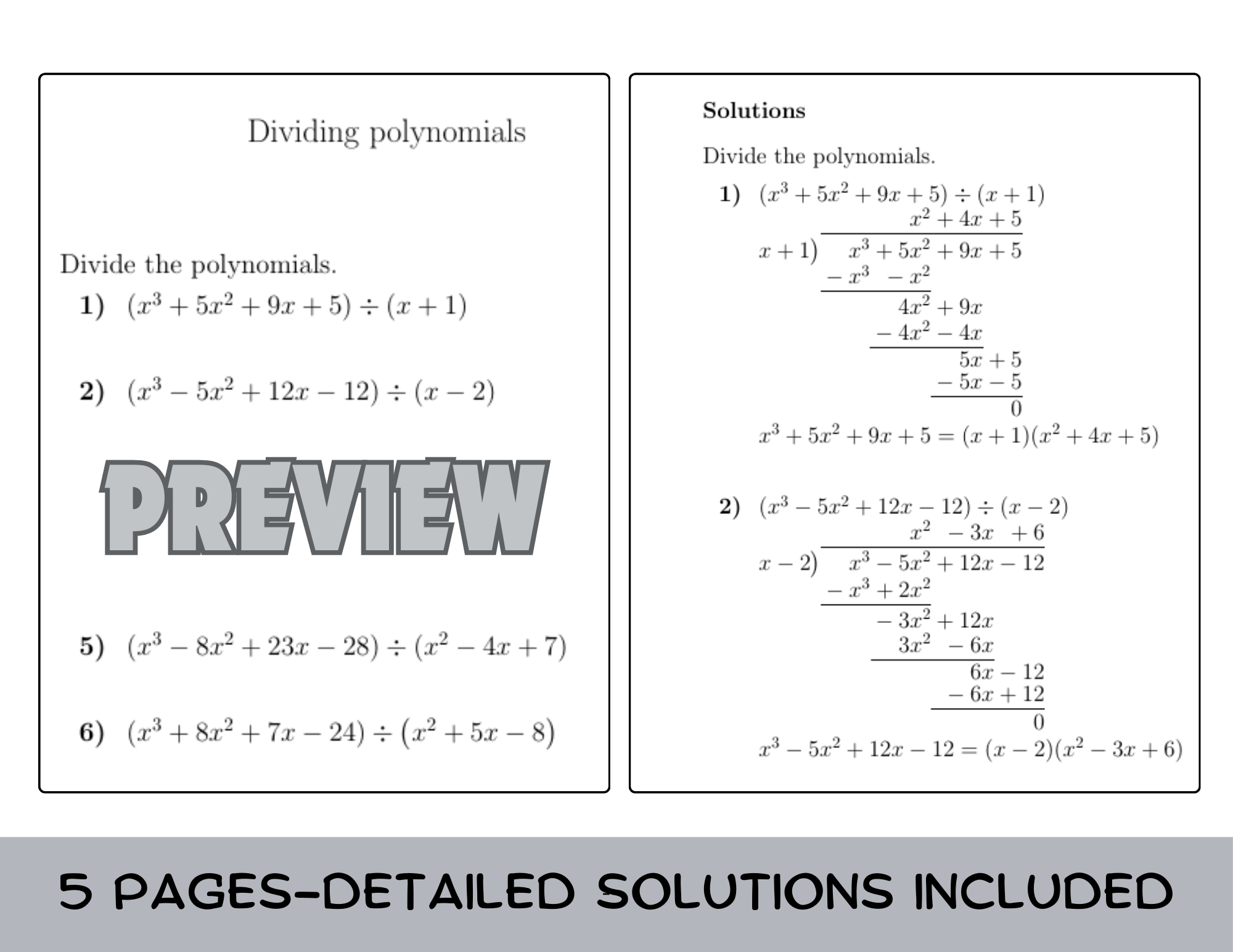 division of polynomials by polynomials worksheet