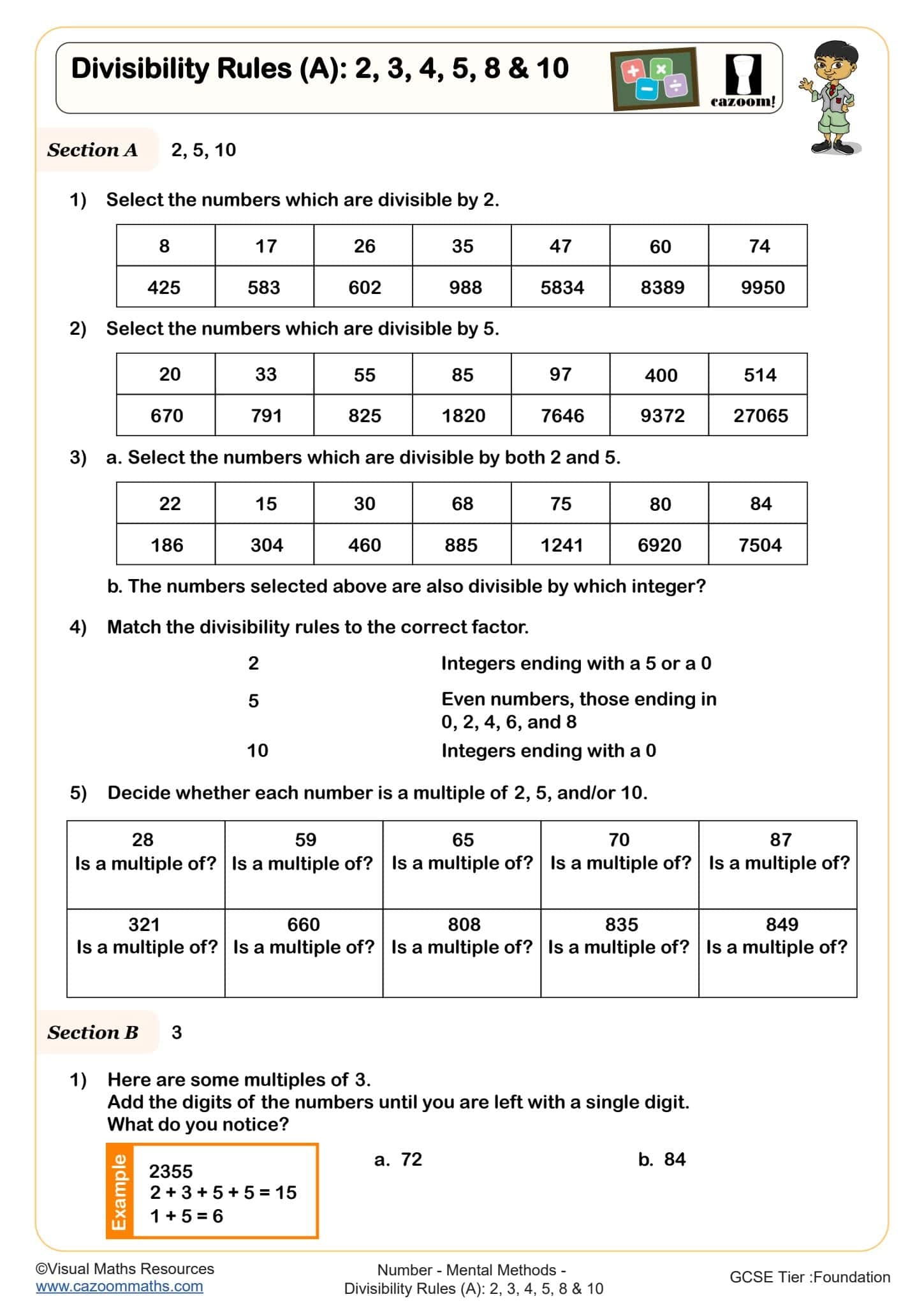 Divisibility Rules A 2 3 4 5 8 10 Worksheet Fun And Engaging Year 7 And Year 8 Number Worksheets Divisibility Rules A 2 3 4 5 8 10 Worksheet Fun And Engaging Year 7 And Year 8 Number Worksheets