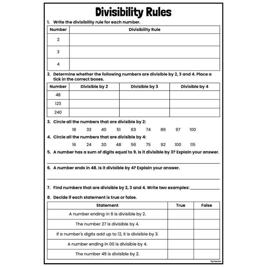 Divisibility Rules Worksheets Top Teacher Divisibility Rules Worksheets Top Teacher