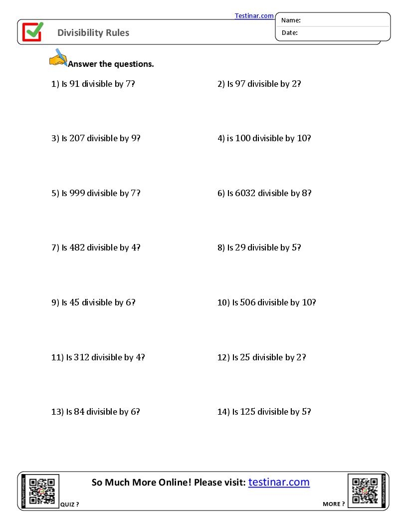 divisibility rules worksheet divisibility rules worksheet