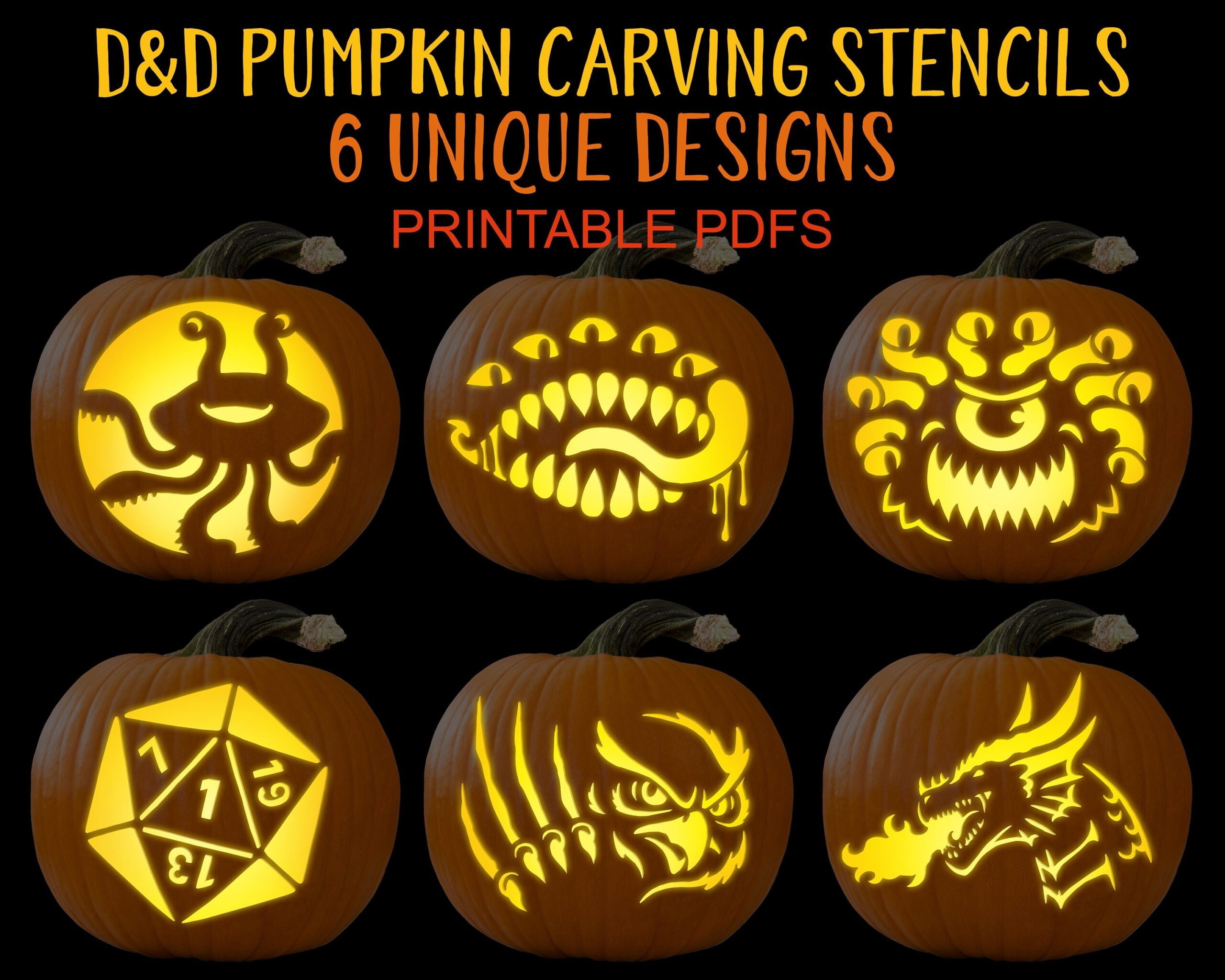 Dnd Pumpkin Carving Stencils Printable PDF Halloween Pumpkin Carving Party Digital Download Template Dungeons And Dragons Party Decor Etsy