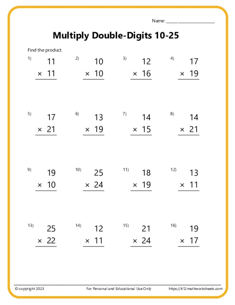 Double Digit Multiplication Worksheets
