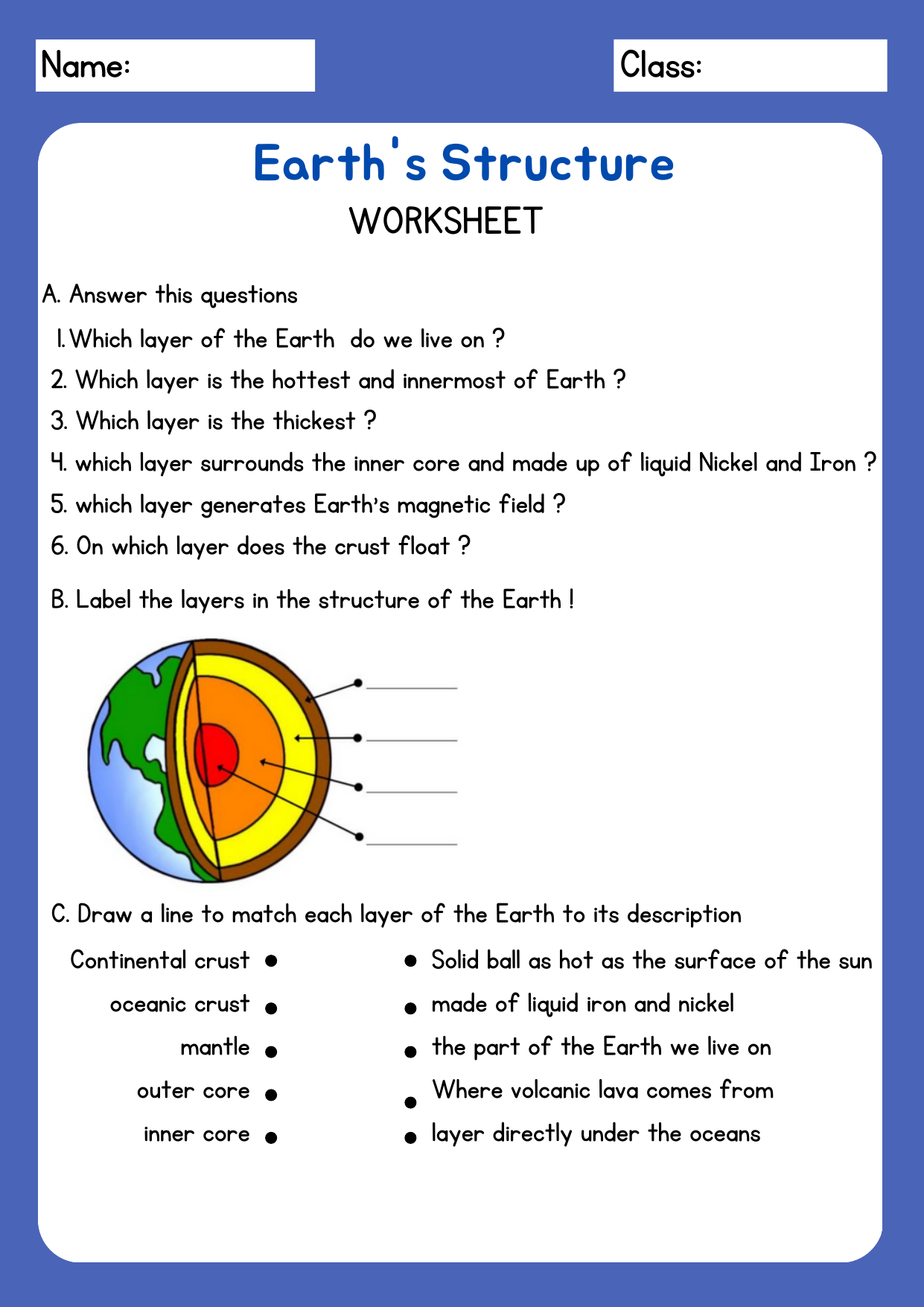 layers of the earth worksheet layers of the earth worksheet