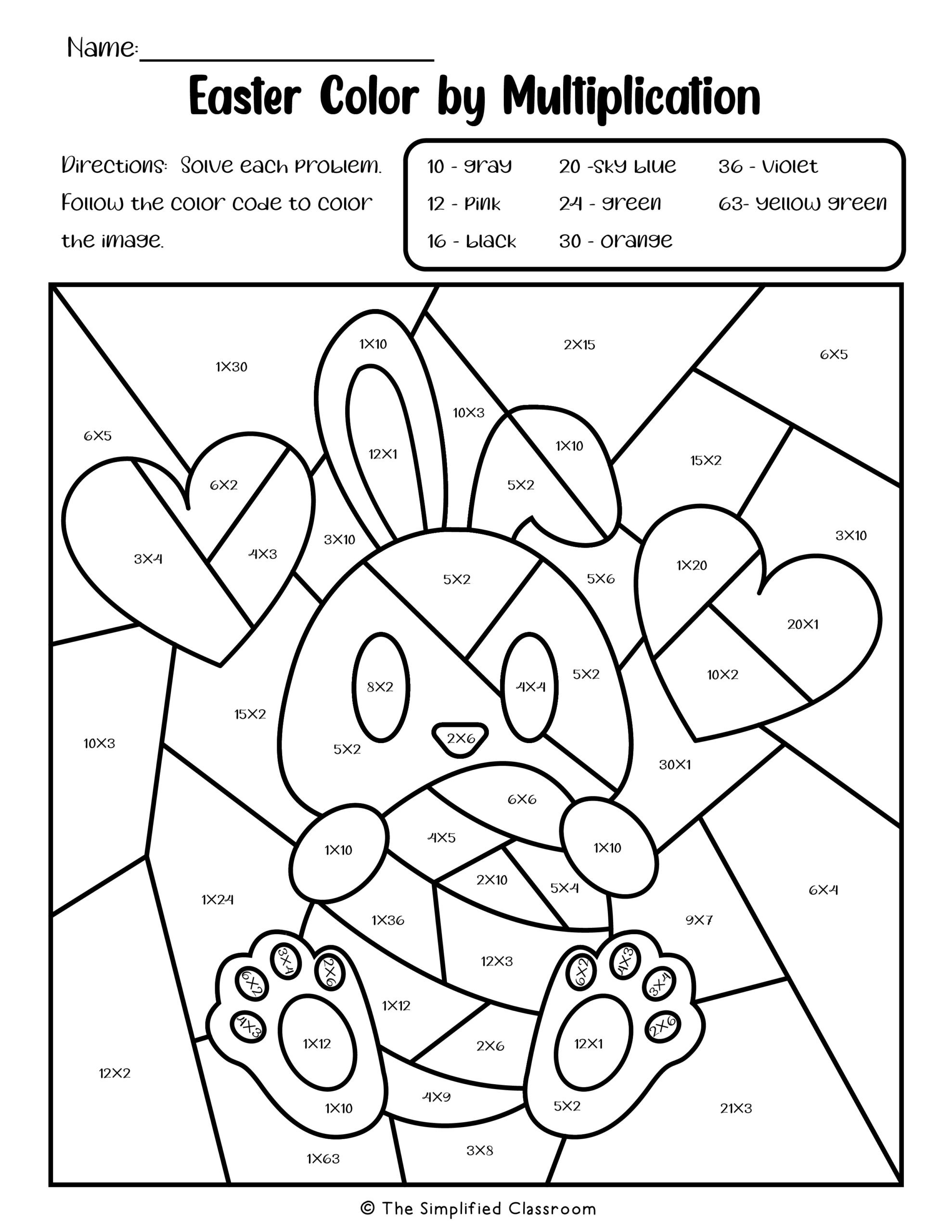 Easter Color By Code Multiplication Worksheets For 2nd 3rd The Simplified Classroom