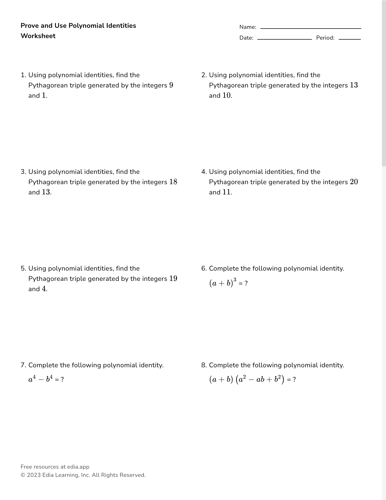 factoring polynomials worksheet
