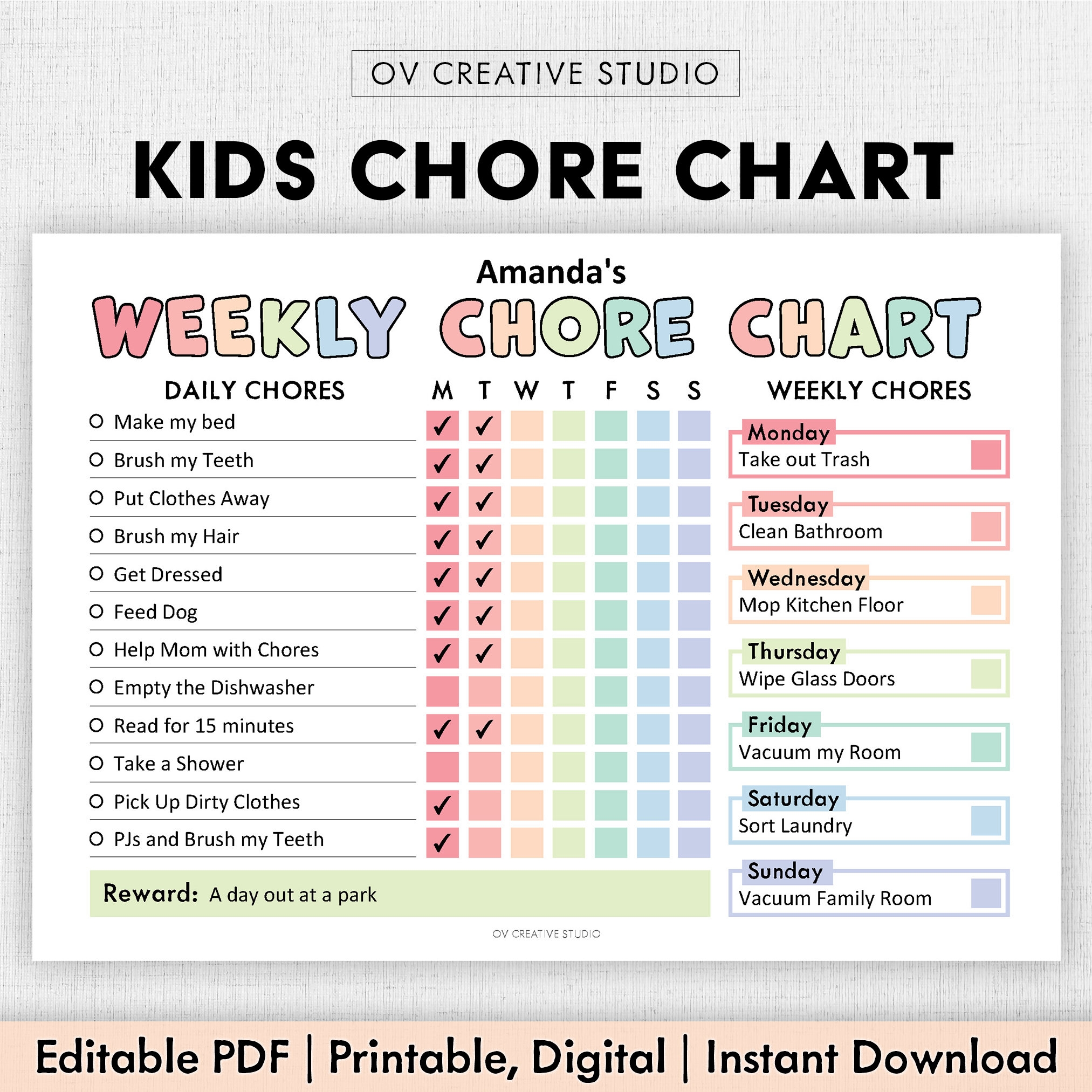 Editable Chore Chart For Kids Printable Kids Daily Weekly Responsibility Chart Kids Chore List Kids Daily Routine Checklist PDF Etsy