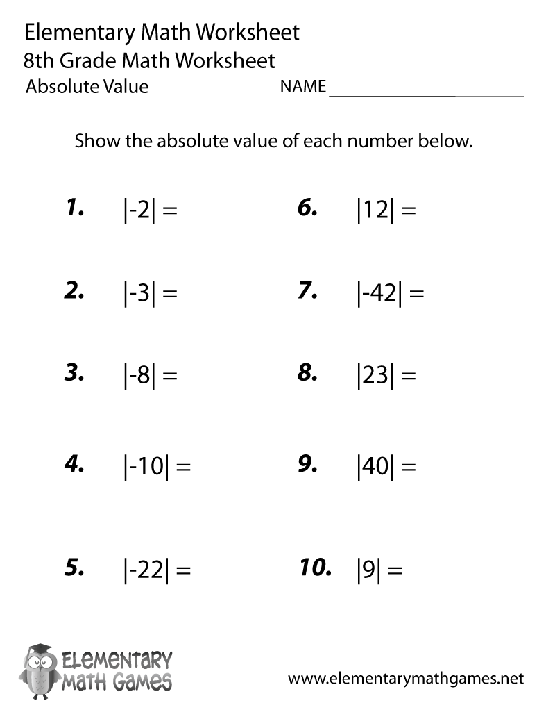 Eighth Grade Absolute Value Worksheet Eighth Grade Absolute Value Worksheet