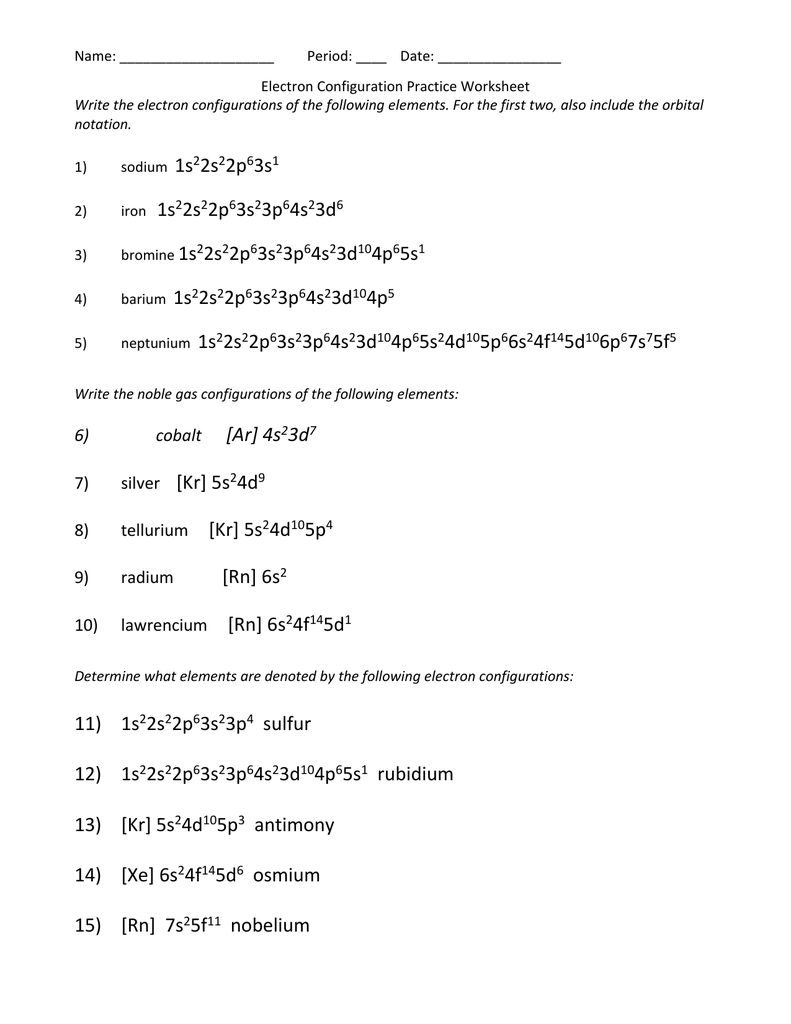 Electron Configuration Practice Worksheet