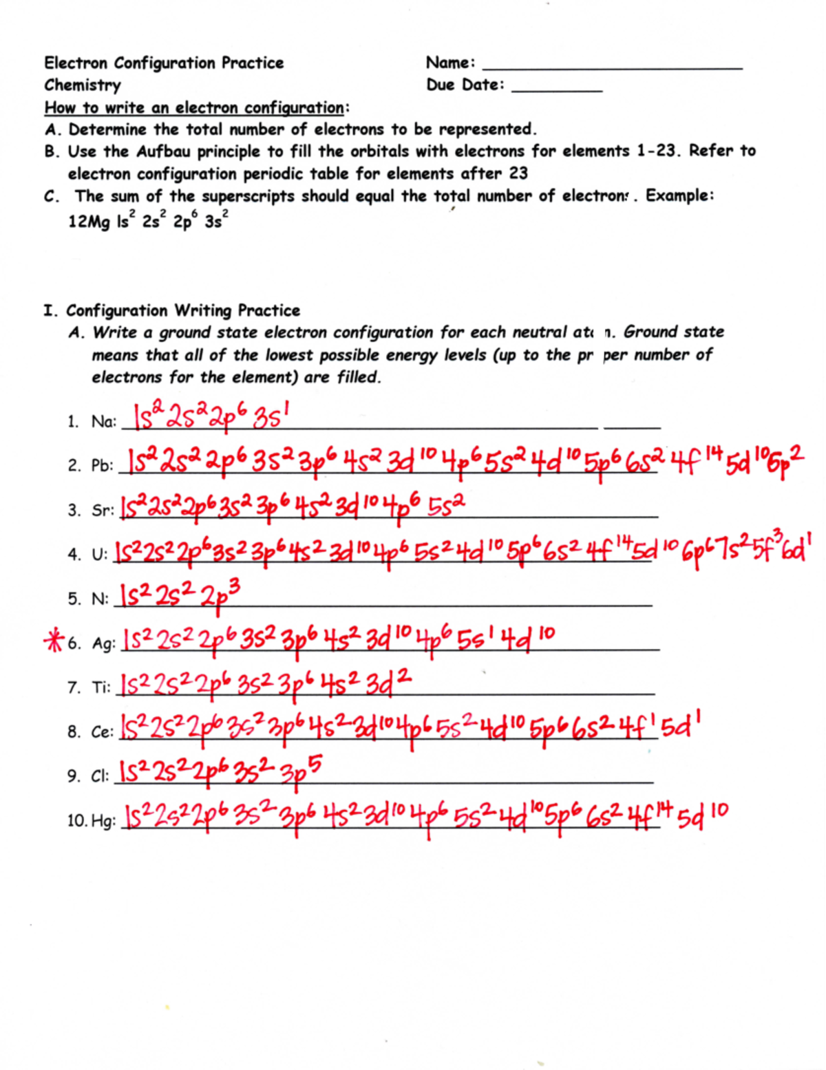 electron configuration practice worksheet