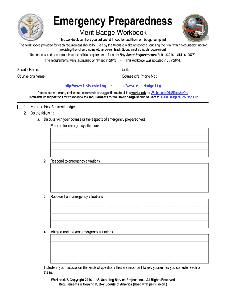 Emergency Preparedness Merit Badge Worksheet Fill Out Sign Online DocHub