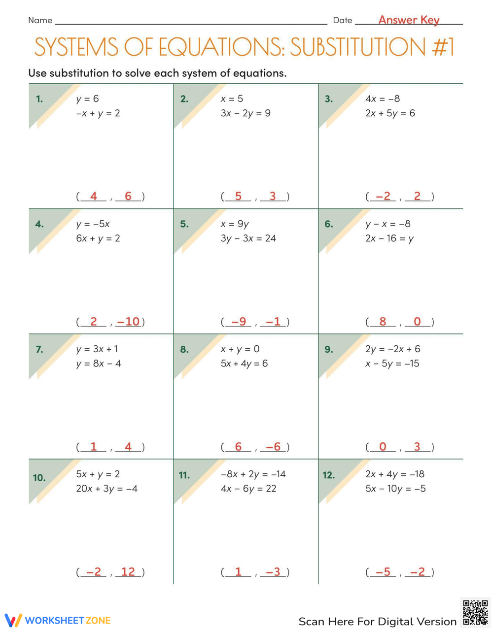 Equations System Solving Substitution Worksheet