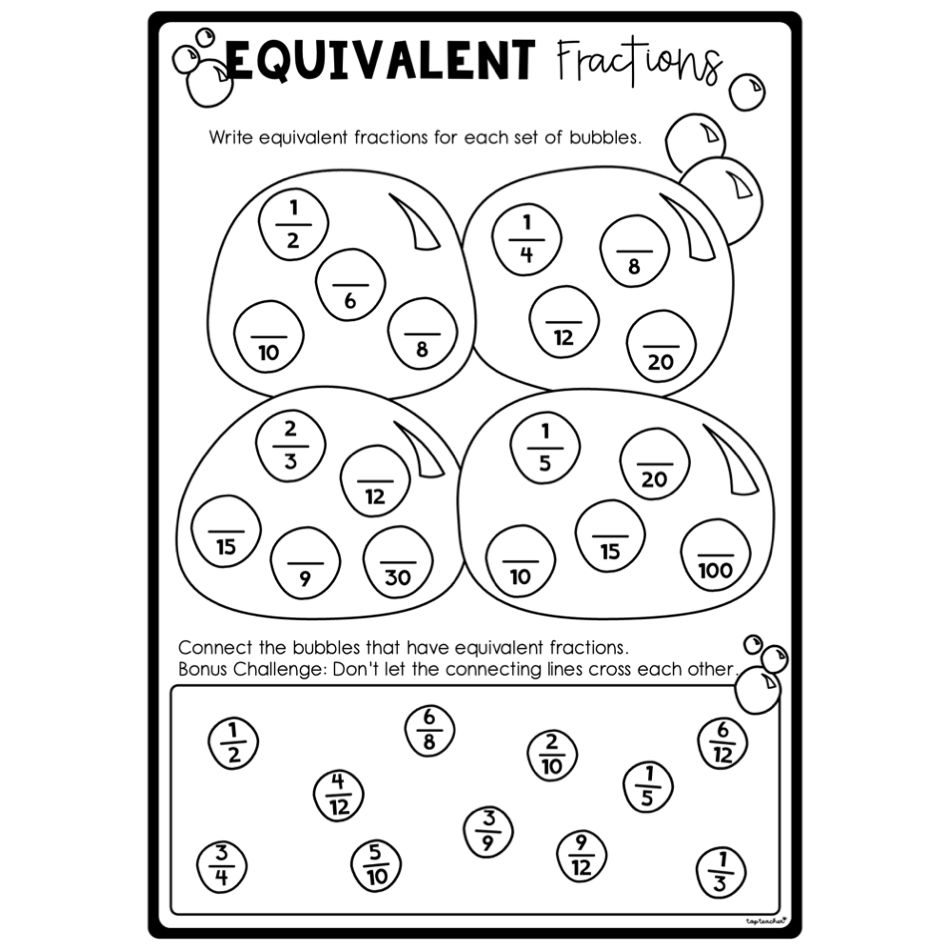 Equivalent Fractions Related Denominators Worksheet Top Teacher