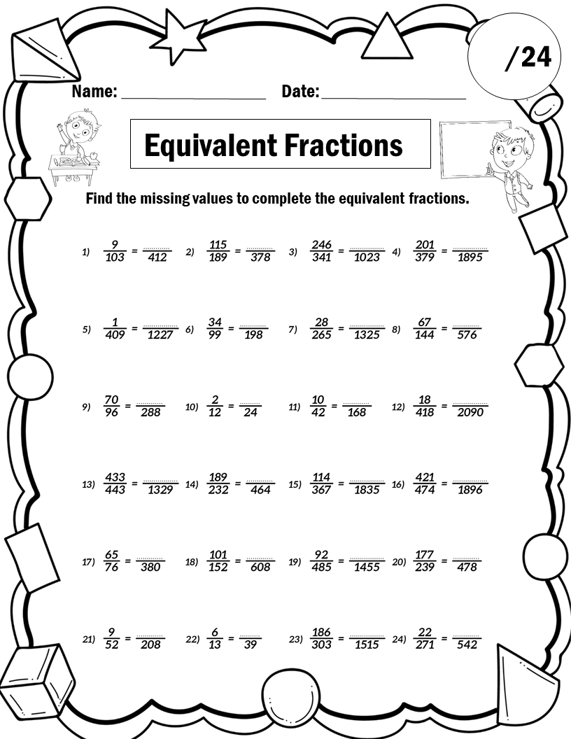 Equivalent Fractions Worksheets 7 And 8 Grade Math Find Missing Number Made By Teachers