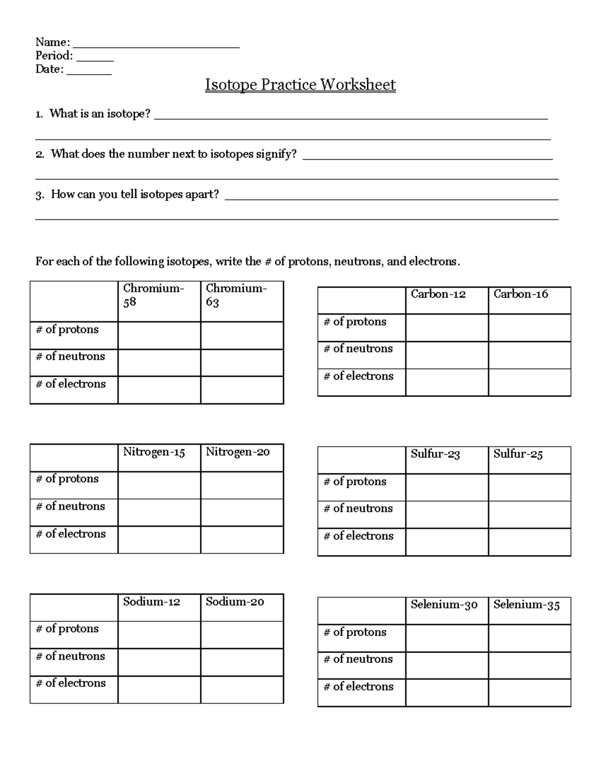 ESCI 101 Isotope Practice Worksheet Review Studocu