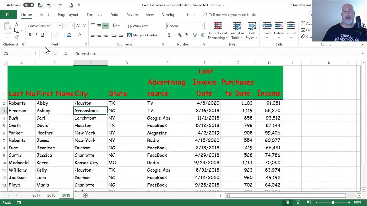 Excel Fill Across Worksheets By Chris Menard YouTube Excel Fill Across Worksheets By Chris Menard YouTube