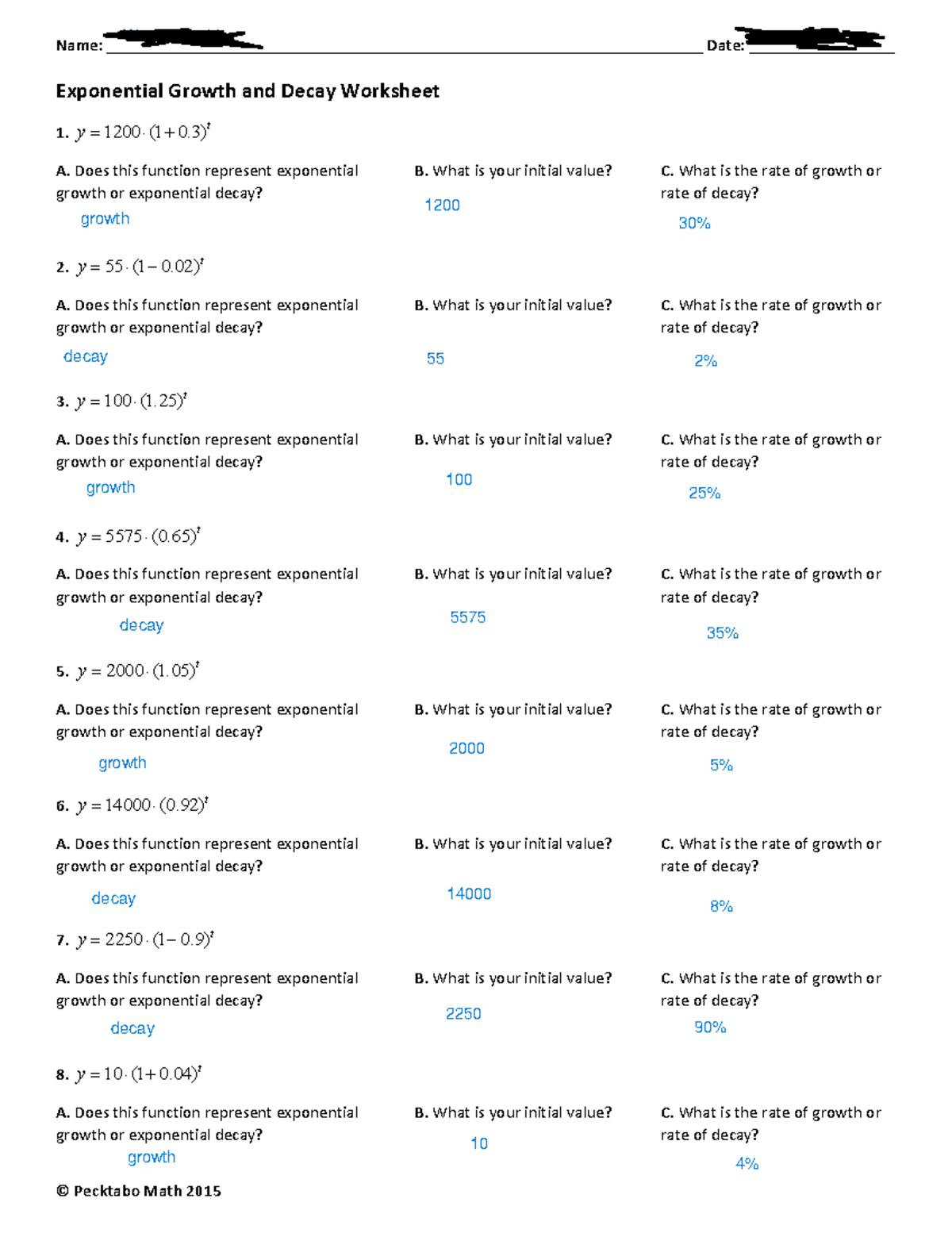 Exponential Growth And Decay Worksheet ILD Studocu