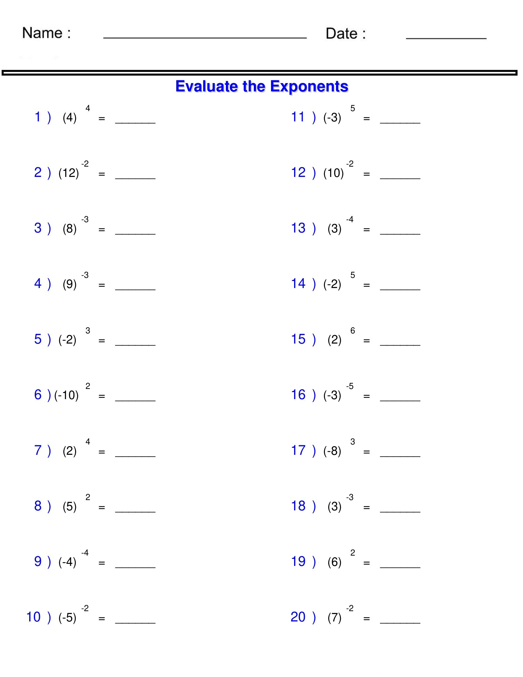 Exponents And Radicals Worksheets Solving Integers With Exponents Worksheets Made By Teachers