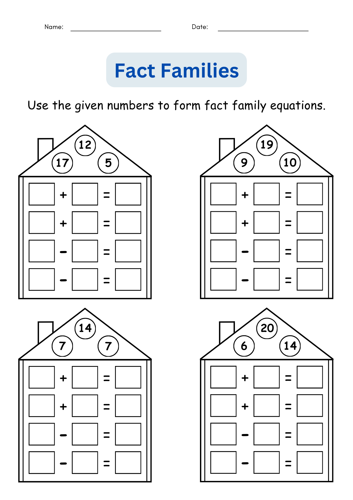 fact families worksheet
