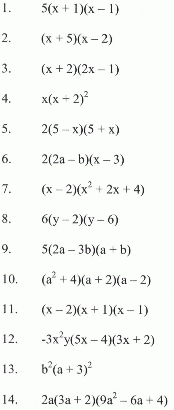 factorization of polynomials worksheet
