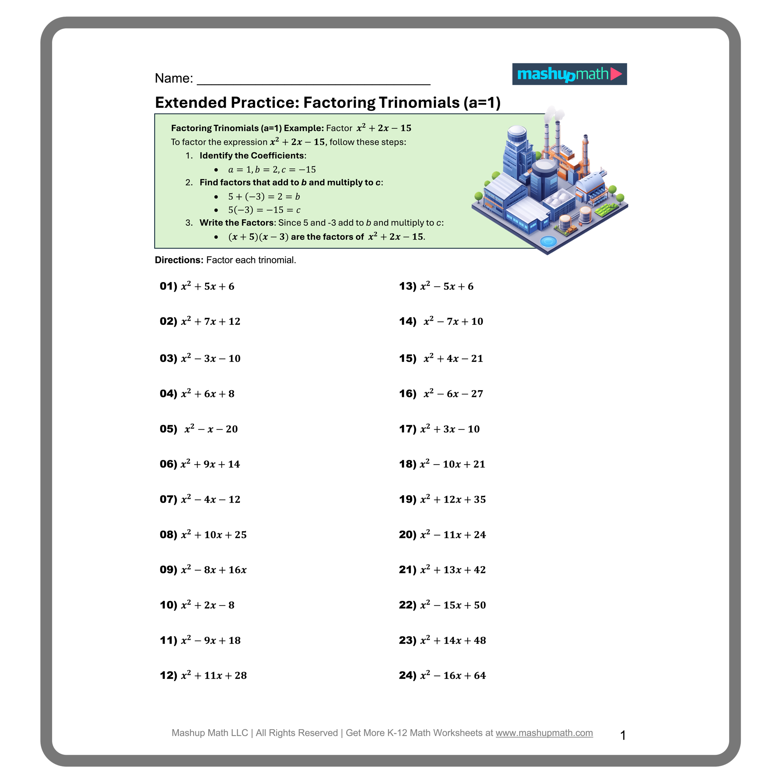 Factoring Trinomials Worksheet Library Mashup Math