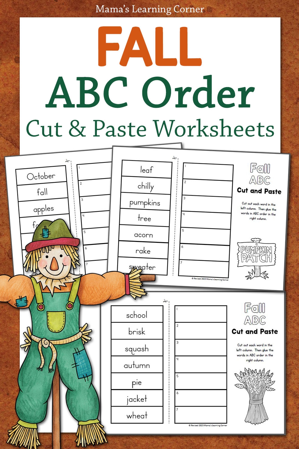 Fall ABC Order Worksheets Cut And Paste Mamas Learning Corner