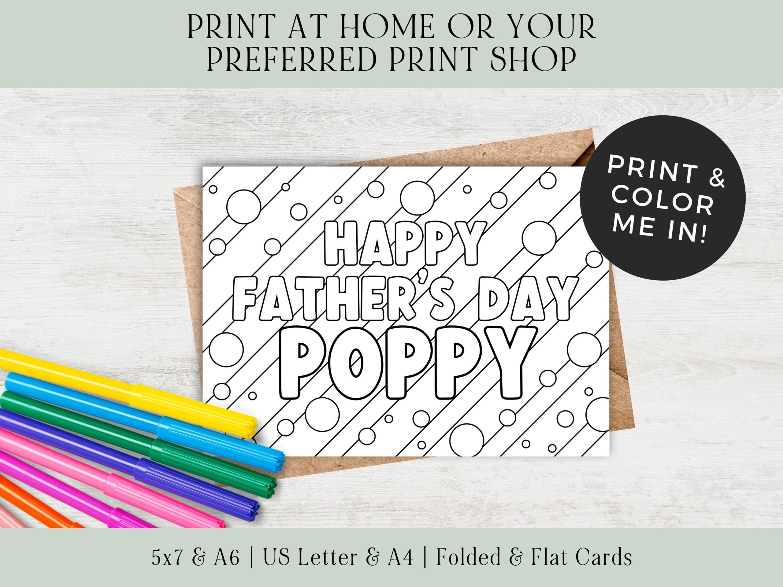 Father s Day Card For Poppy Printable Coloring Poppy Card Printable Fathers Day Card To Color Printable Coloring Fathers Day Cards Etsy