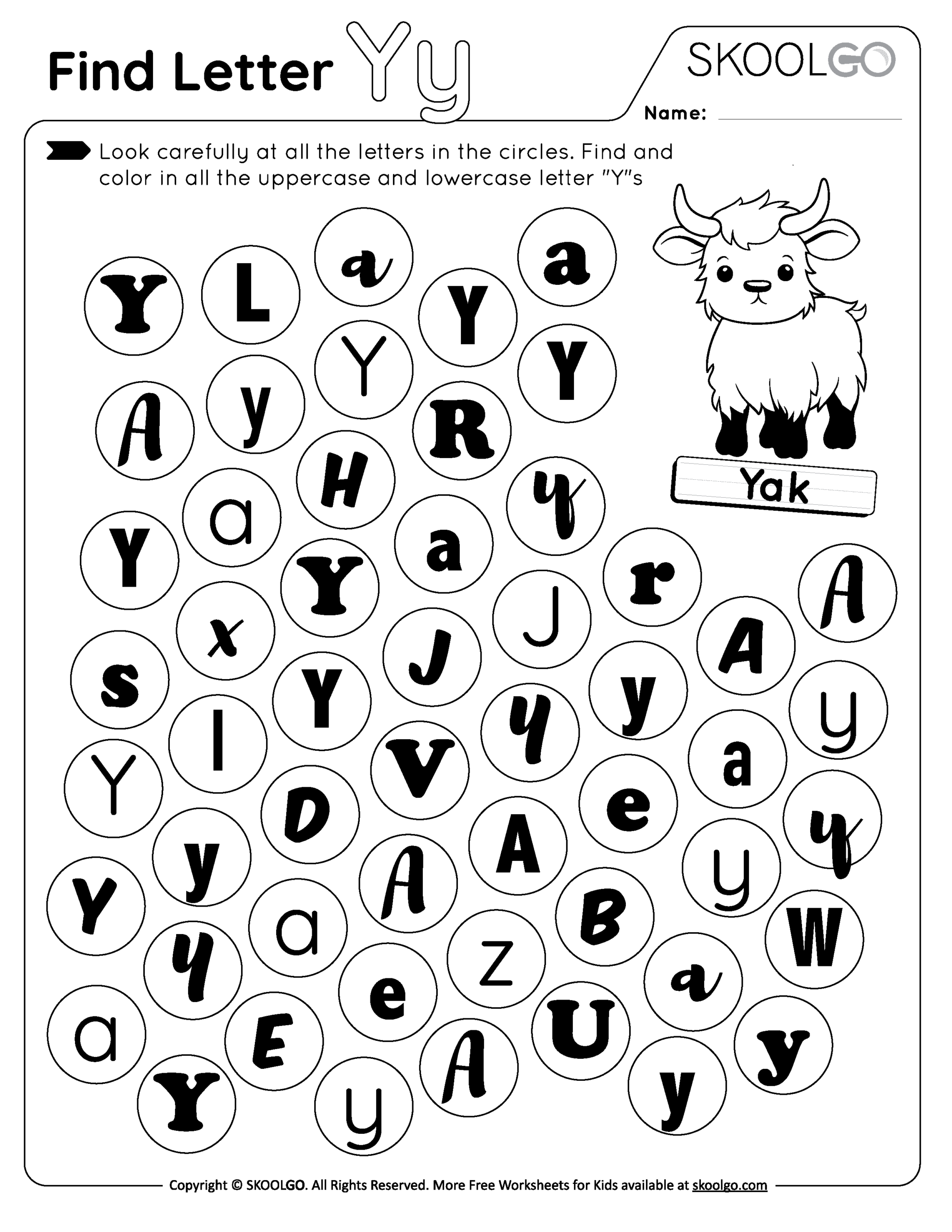 Find Letter Y Free Worksheet For Kids SKOOLGO