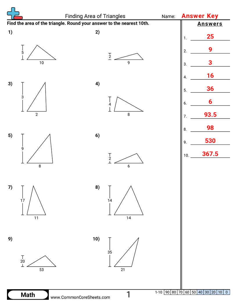 area of triangles worksheet