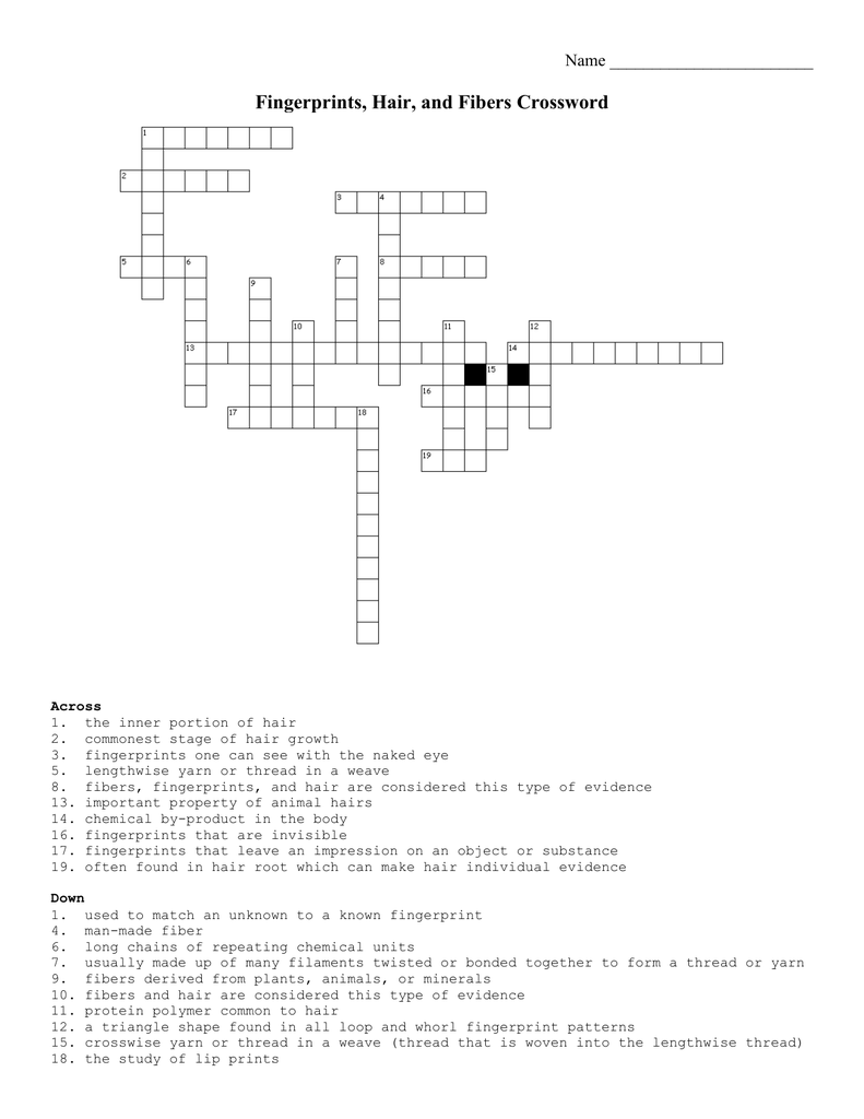 Fingerprints Hair Fibers Crossword Puzzle