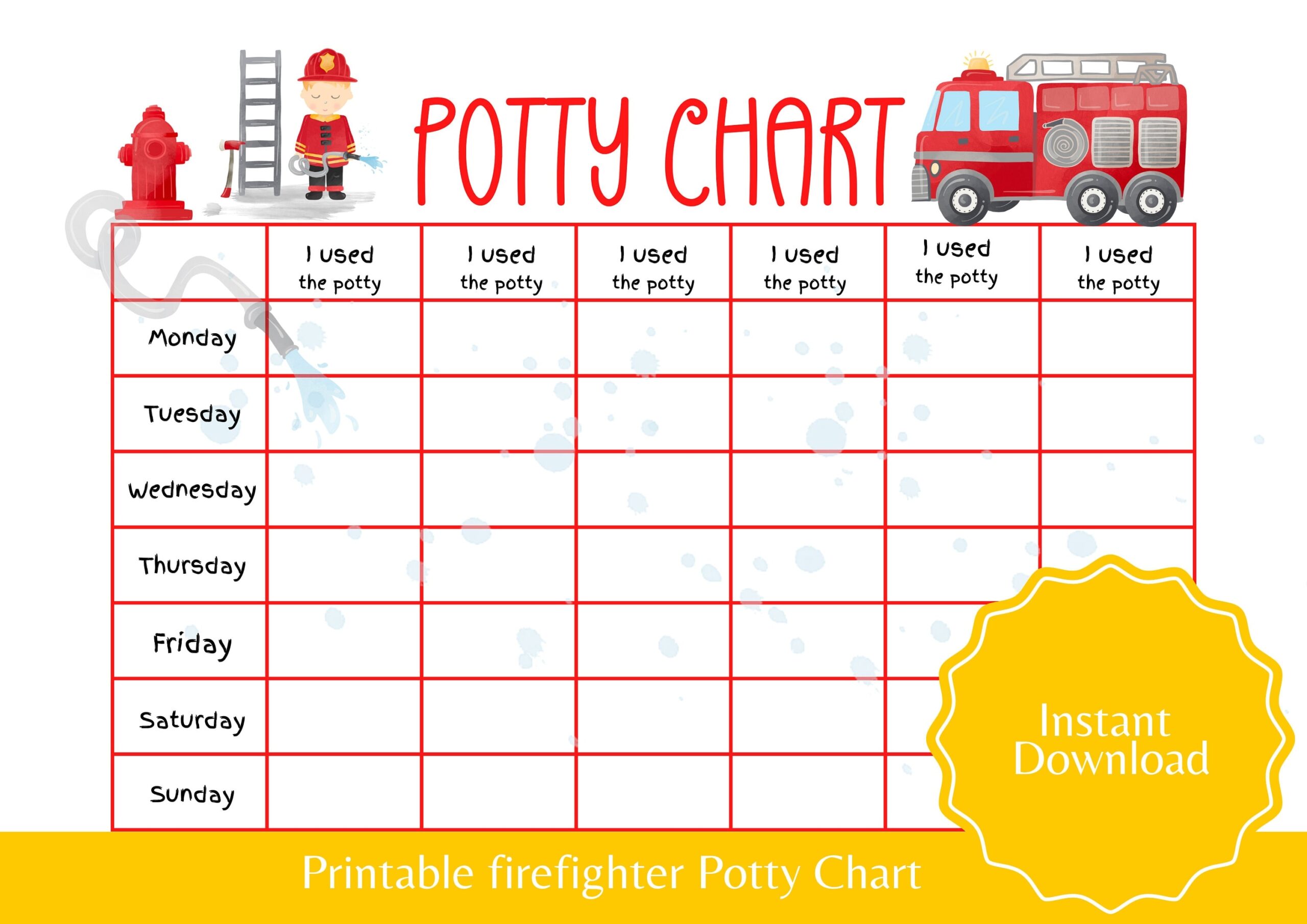 Firetruck Potty Training Chart Printable Reward Tracker digital Download Etsy