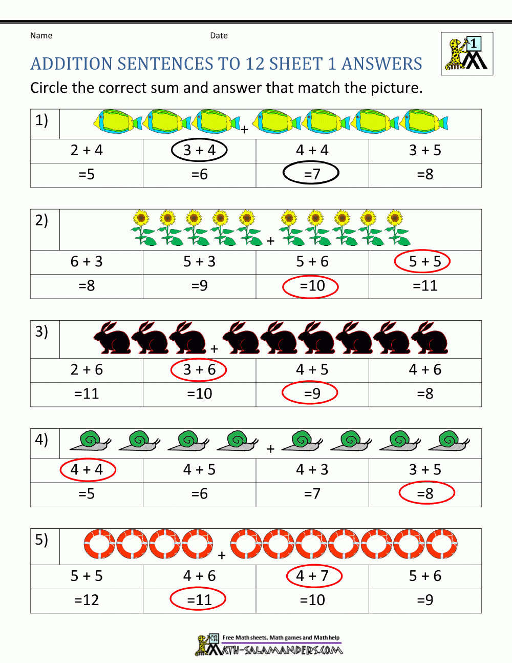 addition worksheets for 1st graders