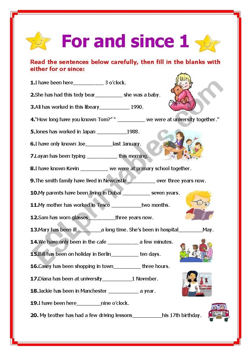 For And Since ESL Worksheet By Elle81