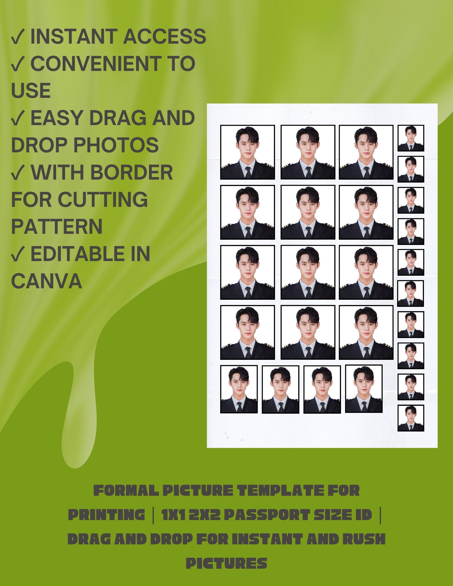 Formal Picture Template For Printing 1x1 2x2 Passport Size ID Drag And Drop For Instant And Rush Pictures Etsy